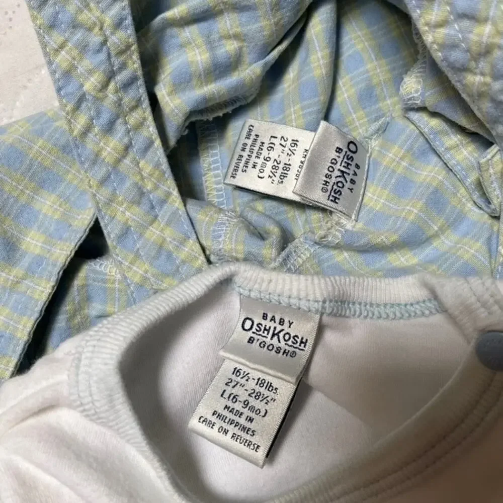 Vintage OshKosh Lizard Plaid Overalls and Logo Shirt Size 6-9m